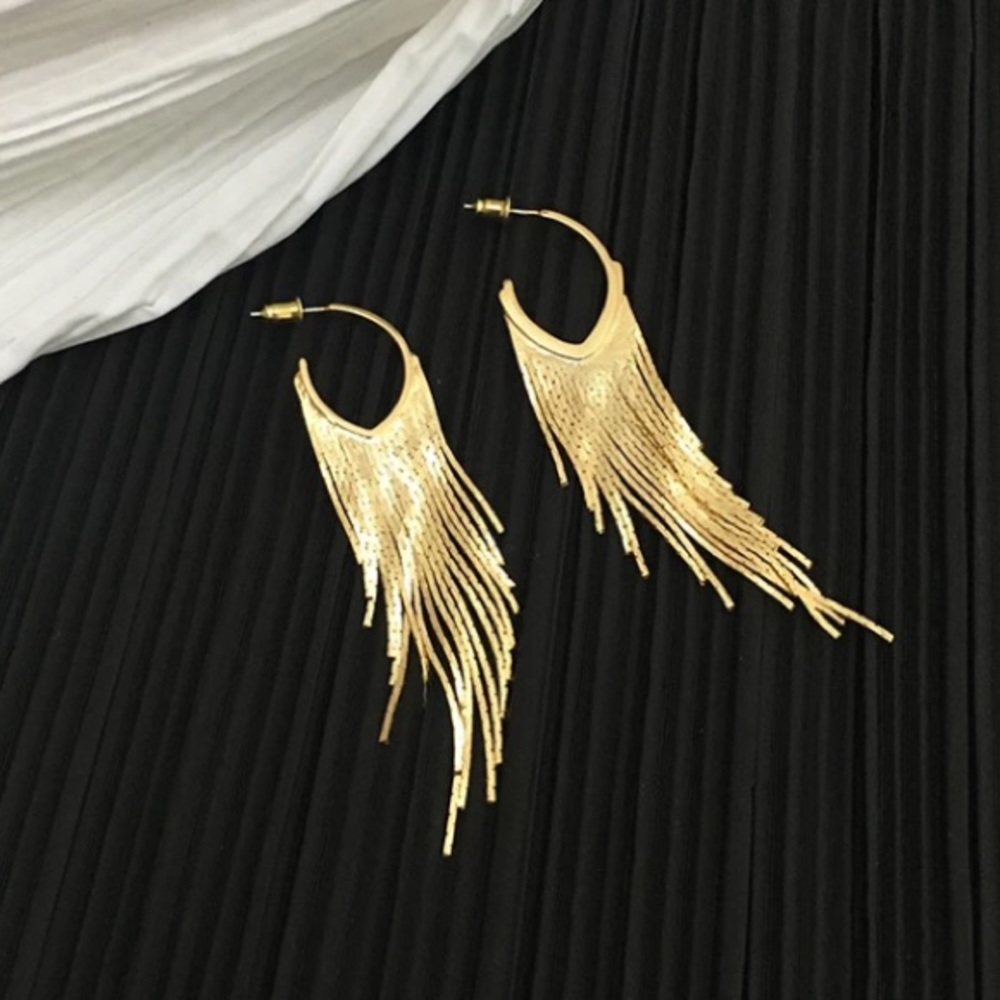 18K gold plated tassel dangle earrings - Picture 5 of 5